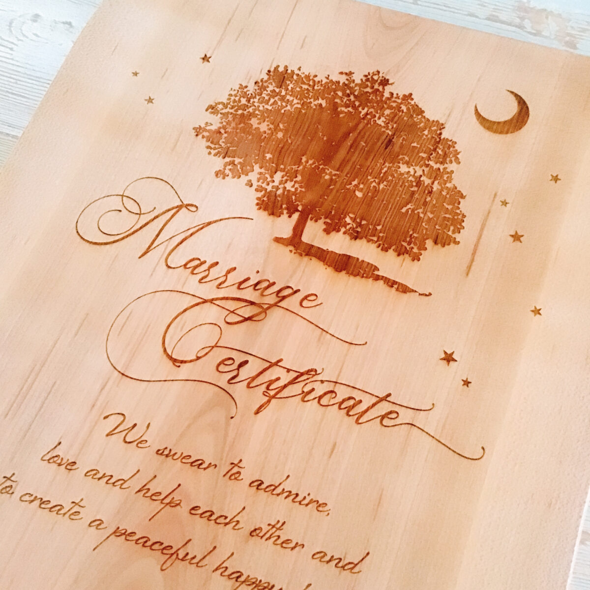 製作例：木の結婚証明書 お客様のデザインアレンジいろいろ